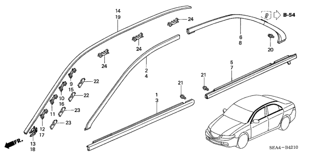 2005 Acura TSX Left Front Door Molding Assembly Diagram for 72450-SEA-013