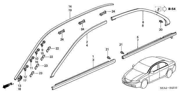 2005 Acura TSX Roof Molding Clip Right (Light Red) Diagram for 73153-SEA-003