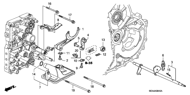 2004 Acura TSX Lever, Control Diagram for 24412-RAA-000