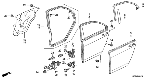 2008 Acura TSX 4 Door TSX KA 6MT Rear Door Panels Diagram