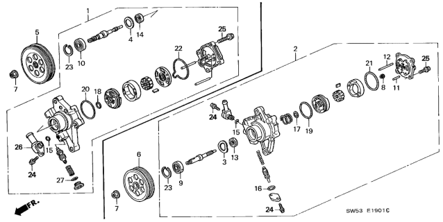 1996 Acura TL Power Steering Pump Sub-Assembly Diagram for 56110-P5G-003