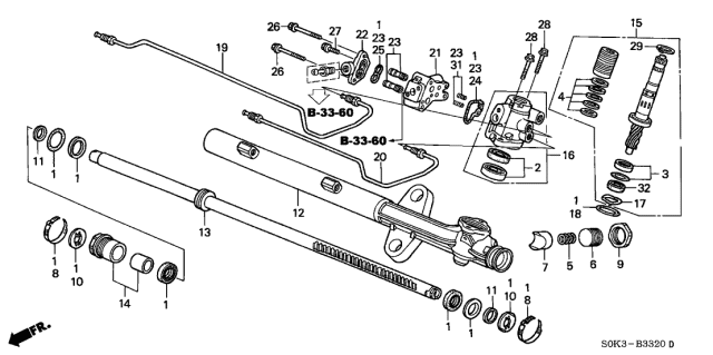 2003 Acura TL 4 Door TL KA 5AT P.S. Gear Box Components Diagram