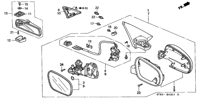 1996 Acura Integra Driver Side Door Mirror Assembly (Frost White) (R.C.) Diagram for 76250-ST8-A24ZB