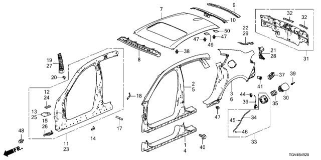 2021 Acura TLX Outer Panel - Roof Panel Diagram