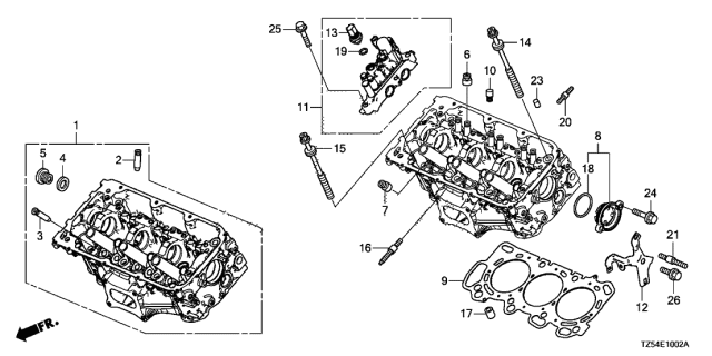 2017 Acura MDX Gasket Complete ,Cylinder Diagram for 12251-5G5-H01