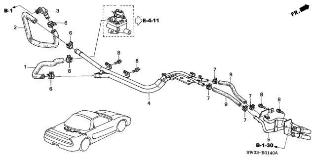 2001 Acura NSX 2 Door NSX-T KA 6MT Second Air Pipe Diagram