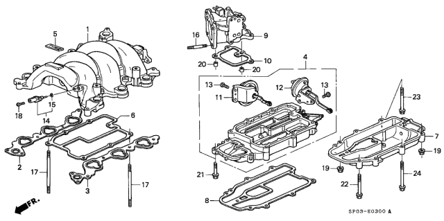 1991 Acura Legend Manifold A, In. Diagram for 17100-PY3-000