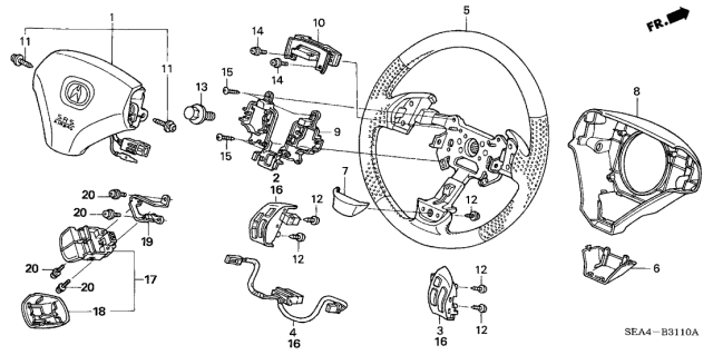 2004 Acura TSX Sub-Wire, Cable Reel Diagram for 77901-SDA-A20