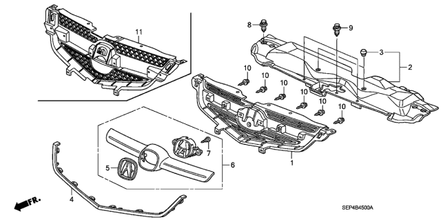 2006 Acura TL Grille Medallion/Emblem Diagram for 75705-SEP-A00