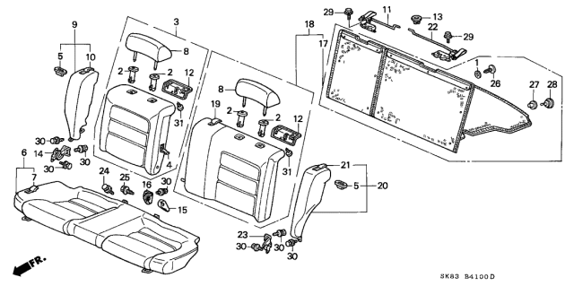 1990 Acura Integra Seat-Back Assembly, Left Rear (Graphite Black) (Off Black) Diagram for 82520-SK8-A41ZA