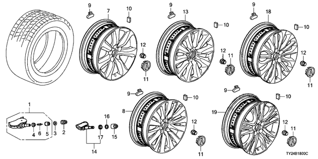 2014 Acura RLX Aluminum Wheel Rim (19X8J) Diagram for 42800-TY3-A91