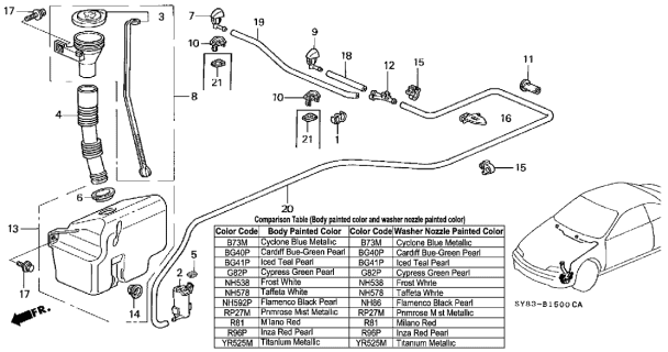 1997 Acura CL Passenger Side Windshield Washer Nozzle (Primrose Mist Metallic) Diagram for 76810-SY8-A02ZE