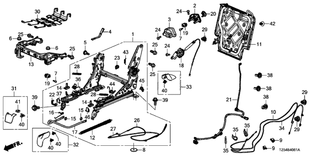 2020 Acura MDX Middle Seat Components (R.) (Captain Seat) Diagram
