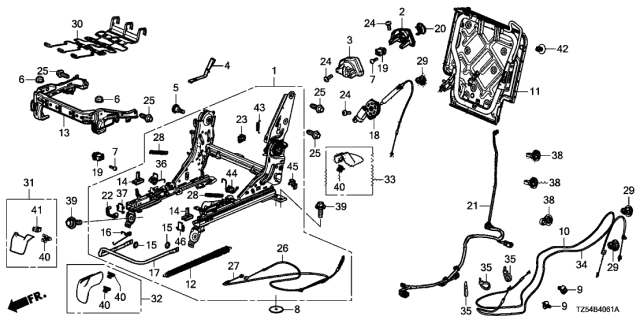 2019 Acura MDX Middle Seat Components (R.) (Captain Seat) Diagram