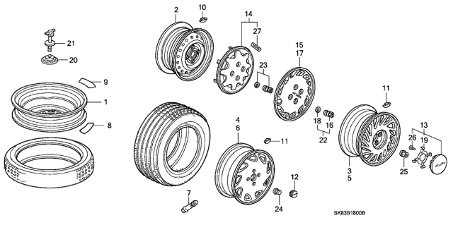 1991 Acura Integra Cap Assembly, Aluminum Wheel Center Diagram for 44732-SK8-A01