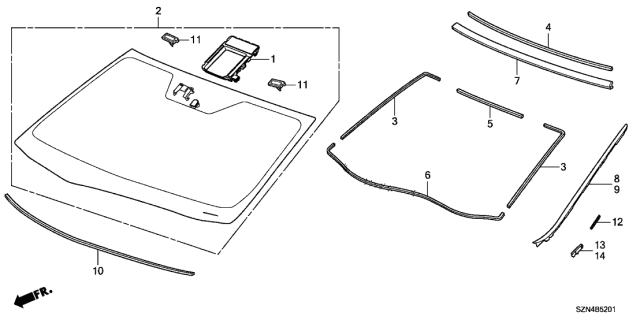 2013 Acura ZDX 5 Door ZDX KA 6AT Front Windshield Diagram