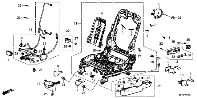 2020 Acura MDX Front Seat Components Diagram 1