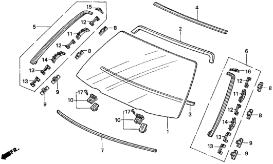 1998 Acura CL Clip B, Front Windshield Side Molding (Light Blue) Diagram for 91573-SV4-003