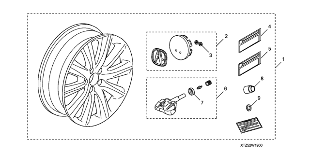 2015 Acura MDX 19" Alloy Wheel Diagram for 08W19-TZ5-201