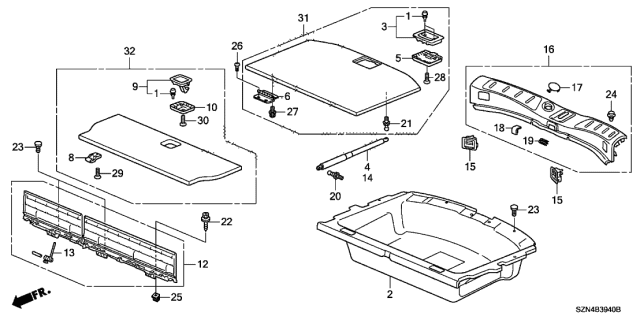 2010 Acura ZDX 5 Door TECH KA 6AT Rear Tray - Trunk Lining Diagram