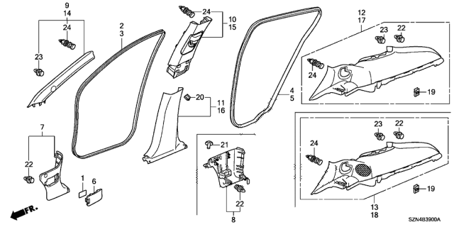 2011 Acura ZDX Pillar Garnish Diagram