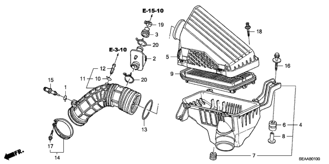 2008 Acura TSX Air Filter Diagram for 17220-RBB-505