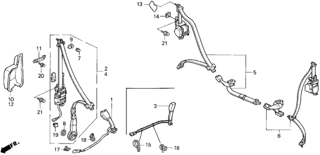 1992 Acura Legend Right Rear Seat Belt Set (Excel Charcoal) Diagram for 04824-SP1-A00ZE