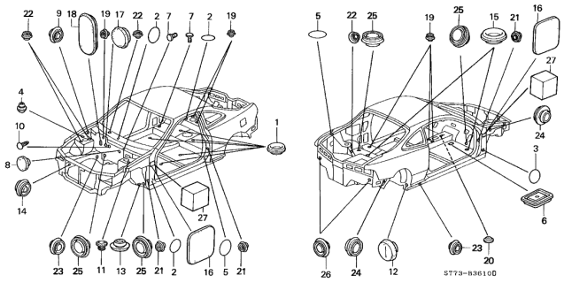1997 Acura Integra 3 Door GS-R KA 5MT Grommet Diagram