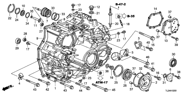 2012 Acura TSX AT Transmission Case (V6) Diagram