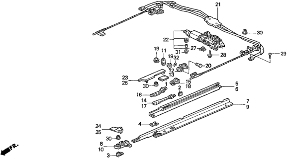 1995 Acura TL Rail, Driver Side Sunshade (Sunroof) Diagram for 70325-SW3-J01