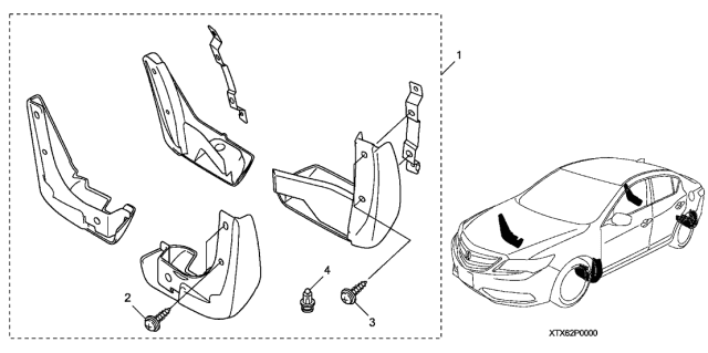 2013 Acura ILX Hybrid 4 Door TECH KL CVT Splash Guards Diagram
