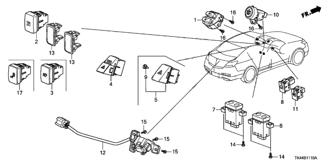 2009 Acura TL Switch Assembly, Smart (Polished Metal Metallic) (Trunk) Diagram for 38369-TK4-A01ZF