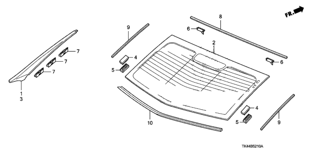 2011 Acura TL Windshield Dam Rubber Diagram for 73227-TK4-A01