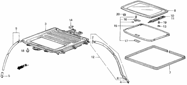 1986 Acura Legend Roof Glass Assembly Diagram for 70200-SD4-920