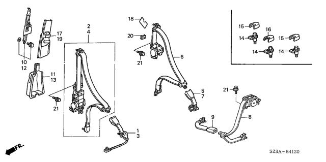 2004 Acura RL 4 Door RL (NAVIGATION) KA 4AT Seat Belts Diagram