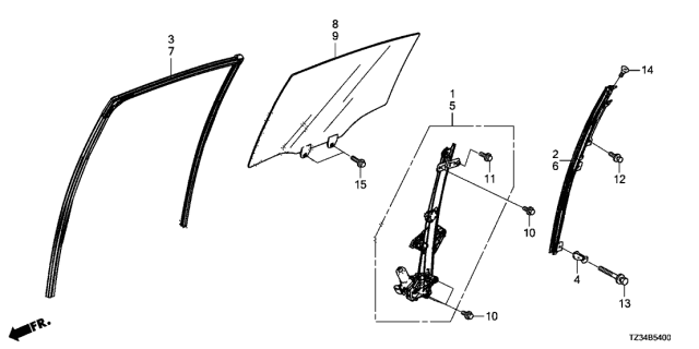 2016 Acura TLX Rear Right/Passenger Side Window Regulator Diagram for 72710-TZ3-A01