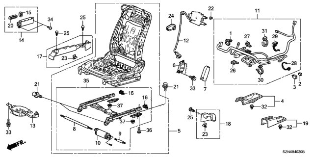 2013 Acura ZDX Front Seat Components Diagram 2