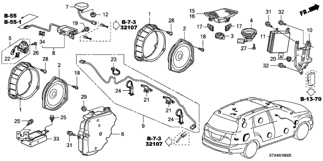 2008 Acura MDX Amplifier Assembly, Antenna Diagram for 39155-STX-A01