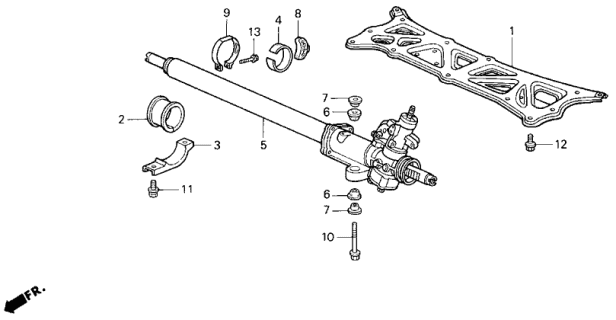 1991 Acura Legend Power Steering Rack Assembly Diagram for 53601-SP1-A00