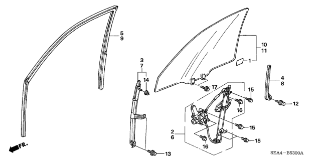 2006 Acura TSX Left Front Door Regulator Diagram for 72250-SEC-A01