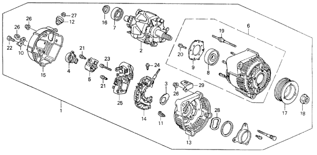 1993 Acura Vigor Front Generator Bearing Diagram for 31114-PT0-013