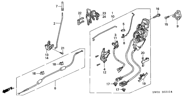 2001 Acura NSX Left Door Lock Latch Assembly Diagram for 72150-SL0-A03