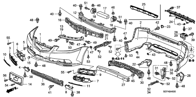 2008 Acura TL 4 Door BASE (NAVIGATION) KA 5AT Bumpers Diagram