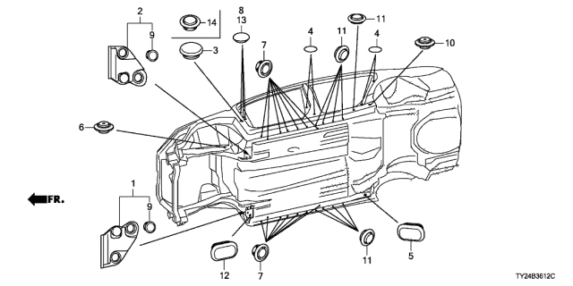 2014 Acura RLX 4 Door TECH (HYBRID) KA DCT Grommet Diagram 1
