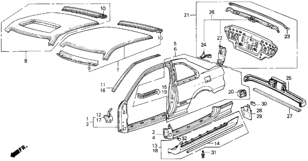1988 Acura Integra Outer Panel (3 Door) Diagram