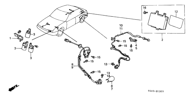 1987 Acura Legend Sensor Assembly, Right Rear Diagram for 57470-SG0-800