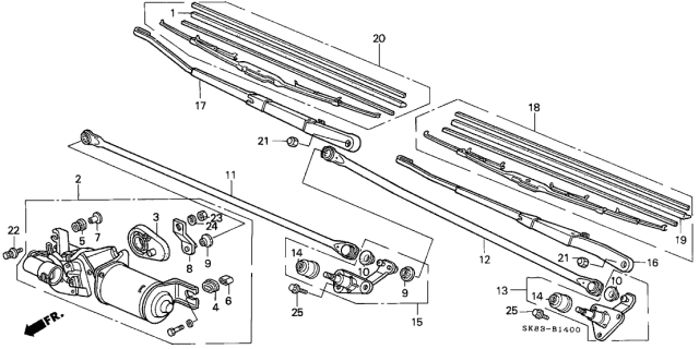 1993 Acura Integra 4 Door RS KL 4AT Front Windshield Wiper Diagram