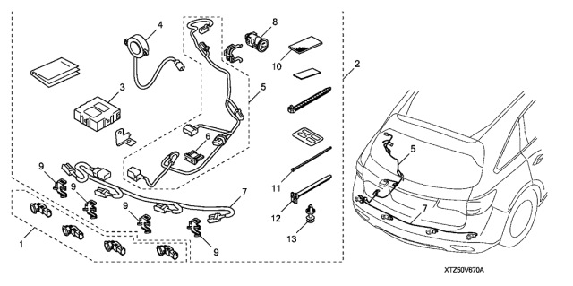 2014 Acura MDX Parking Sensor - Sensor Attachment Diagram