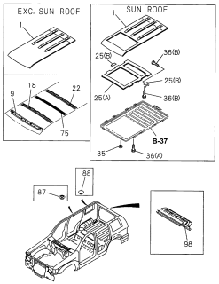 1997 Acura SLX 4 Door 4XS (BASE) KA 4AT Roof Panel Diagram