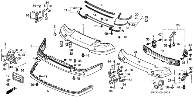 2005 Acura NSX 2 Door NSX-T KA 4AT Front Bumper Diagram